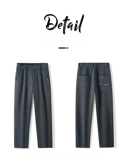 Men's Winter Casual Pants Thick Fleece Warm Elastic Waist Straight Slim Trousers Light Business Comfort Daily Wear Thermal Pants