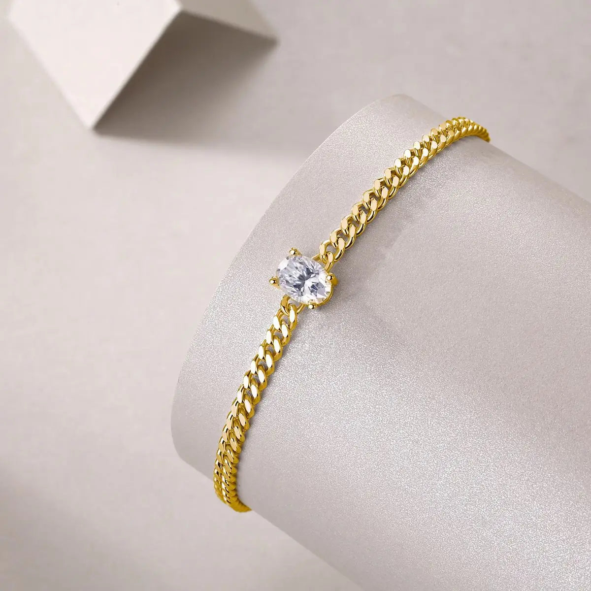 1CT Oval Cut D Color Moissanite Diamond Bracelet for Women 925 Silver Plated 18k Adjustable 16-21cm Cuban Link Bracelets