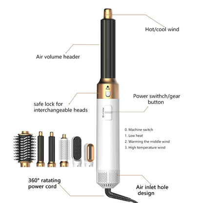 6 in 1 Hair Dryer Brush Detachable Airflow Comb Curler Straightening Brush Heat Control Styler for Smooth Hair