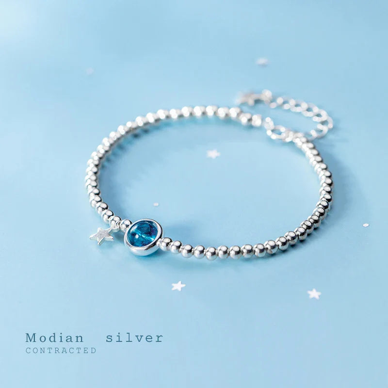 Fashion 925 Sterling Silver Classic Crystal Little Ball Star Strand Bracelet for Women Adjustable Bangle Fine Jewelry