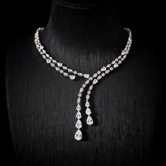 Women's Cubic Zircon Necklace Set Elegant Bridal Wedding Jewelry Accessory 00121