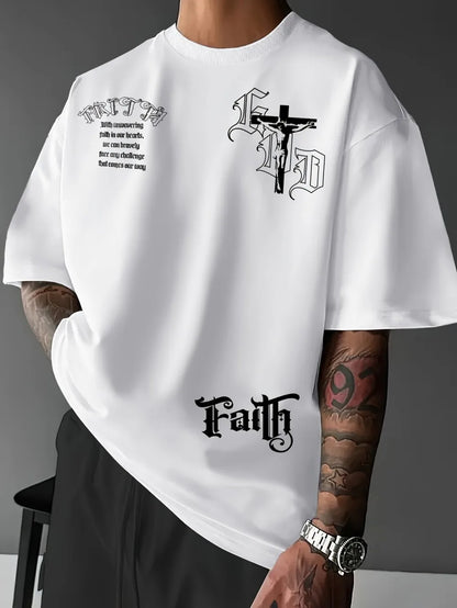 Hot selling men's new summer Gothic letter cross print soft and breathable round neck T-shirt outdoor street style top
