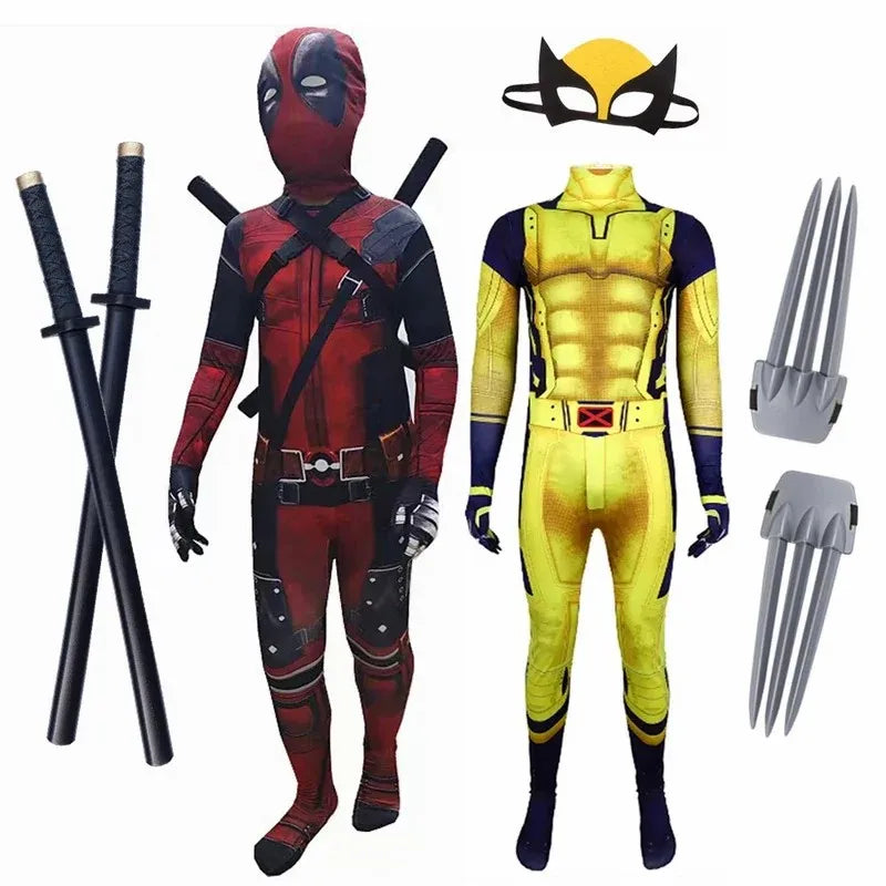 Deadpool Costume Kids Movie Superhero Deadpool Child Costume Adult Deadpool Cosplay Jumpsuit Sword Set Boys Halloween Gifts