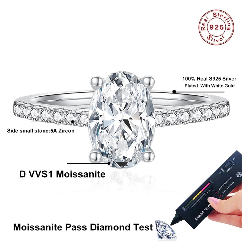 1ct 2ct Oval Cut Moissanite Ring for Women 925 Sterling Silver with Gold Plated Lab Diamond Rings Bands Fine Jewelry Gift