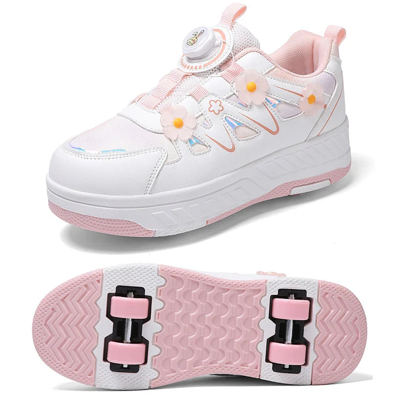 HeelysChildren's small flower decorated four-wheel roller skating sports shoe breathable roller skating girls shoes holidaygifts