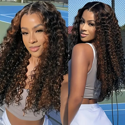 Highlight Deep Wave 4/27 Lace Front Wig Human Hair 13x6 13x4 HD Lace Frontal Wig 1B/30 Colored Ombre Honey Blonde Human Hair Wig