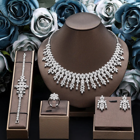 Bridal Zirconia Full Jewelry Set for Ladies Party Luxury Dubai Nigeria CZ Crystal Wedding Necklace Set