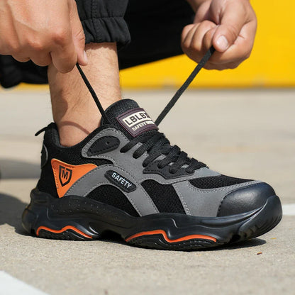 New Safety Men Work Sneakers Anti-smash Indestructible Shoes Steel Toe Protective Boots Anti-puncture Brown Work Safety Shoes