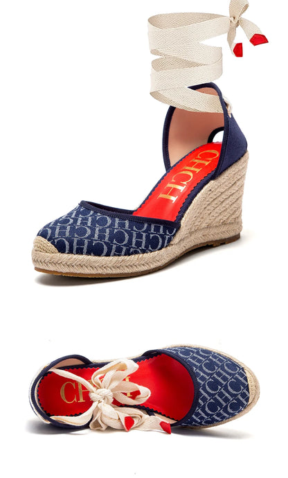 Women's High Heels Summer Espadrillle Platform Wedge 2025 Sandals Closed Toe Ankle Strap Lace up Beach Vacation Party 8cm