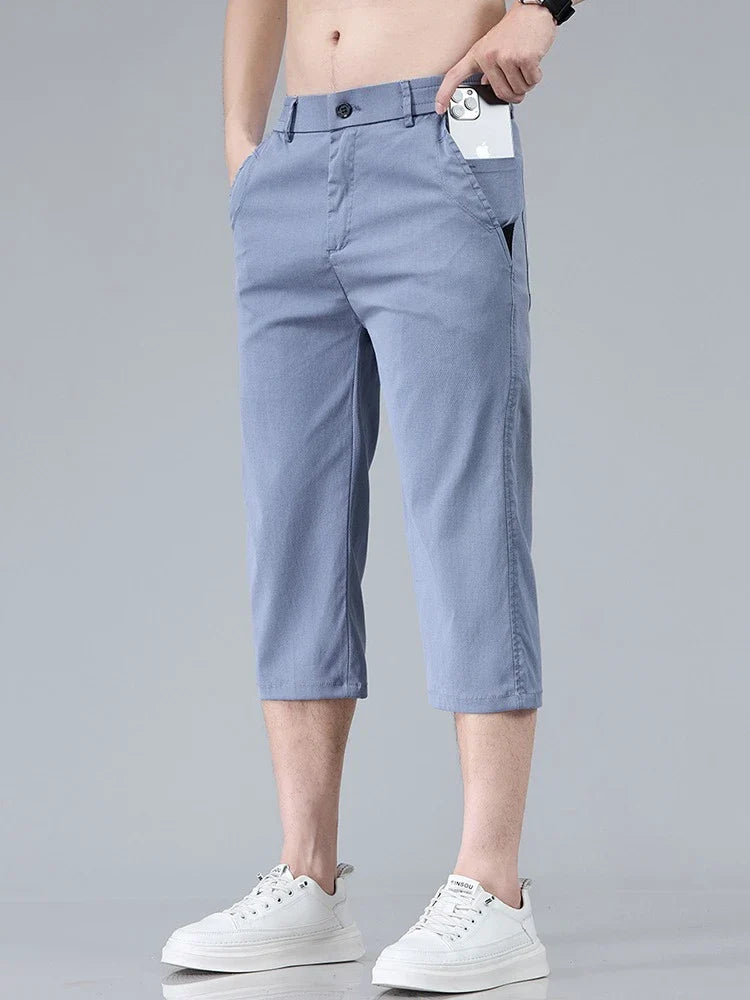 Men's Summer Lyocell Shorts Thin Breathable Comfortable Slim Korean Fashion Short Pants Elastic Waist Casual Vacation Pants