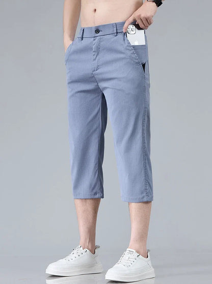 Men's Summer Lyocell Shorts Thin Breathable Comfortable Slim Korean Fashion Short Pants Elastic Waist Casual Vacation Pants