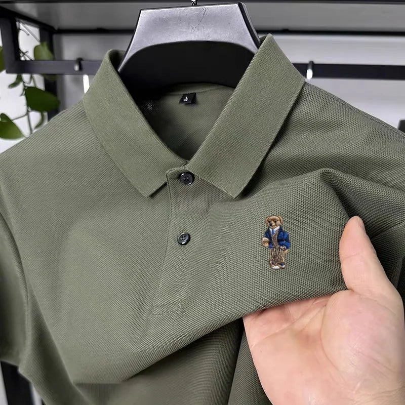 100% pure cotton T-shirt for summer new men's shortsleeved comfortable breathable polo shirt exquisite teddy bear embroidery top