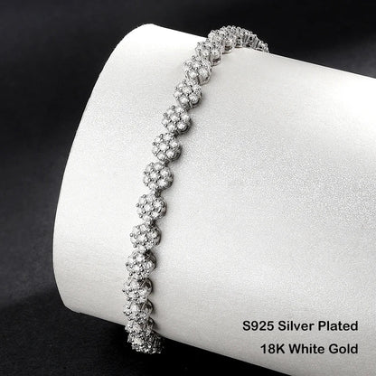 Flower Full 1.5mm D Color Moissanite Diamond Tennis Bracelet for Women 925 Silver GRA Certified Bridal Wedding Bangle Gift