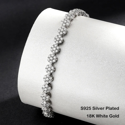 Flower Full 1.5mm D Color Moissanite Diamond Tennis Bracelet for Women 925 Silver GRA Certified Bridal Wedding Bangle Gift