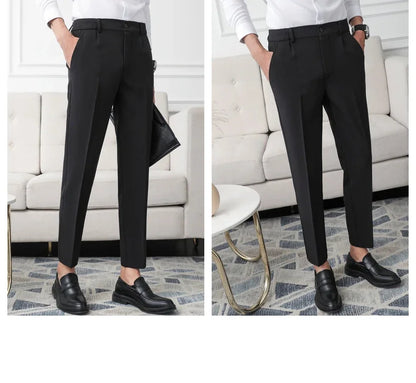 Slim Straight Non-iron Dress Pants Men Business Casual Little Feet Suit Pants Classic Black Apricot Dark Gray Male Trousers