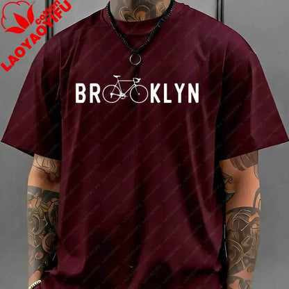 Brooklyn Bicycle Print T Shirt Men's Summer Streetwear Cotton Tops for Cycling Lovers New York City Cyclist Graphic Tshirt Gift