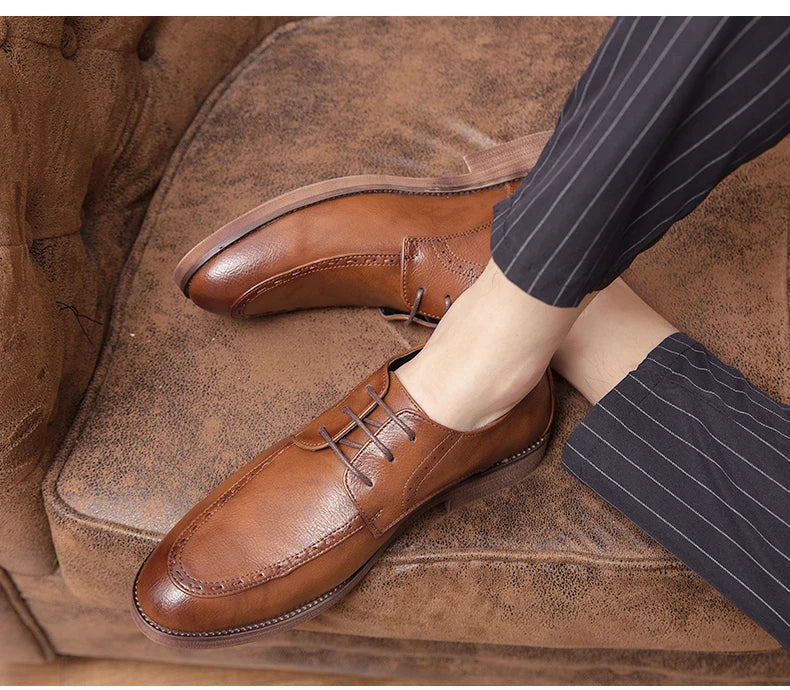 Trend Dress Shoes Man Retro Casual Business Oxfords Leather Shoes Men Formal Social Brogues Wedding Party Leather Shoes For Male