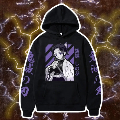 Demon Slayer Shinobu Kochou Hoodie, Anime Graphic Pullover Sweatshirt, Harajuku Loose Streetwear Top Men Women 2026 New Arrivals