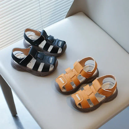 Baby Boys Summer Sandals Kids Beach Shoes Classic Fashion Hollow Toe-capped Anti-kick Toddlers Kindergarten Sandals Breathable