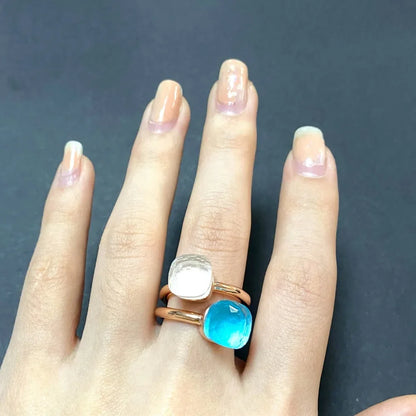 2Pcs/Set Fashion Stacked Candy Ring Women Mix Color Crystal Jewelry 30 Colors Trendy Gift for Valentine's Day