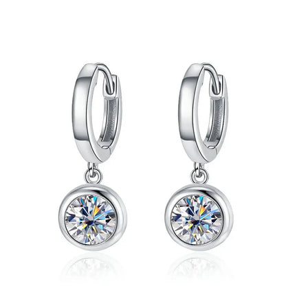 D VVS1 Round Moissanite Pendant Earrings for Women Sparkling Fine jewelry s925 Sliver Plated White Gold Hoop Earring