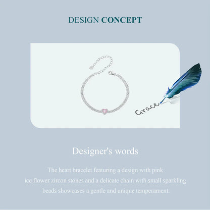 Love Heart Bracelets for Women Girls 925 Sterling Silver with CZ, White Gold Plated Charm Link Chain Bracelet Jewelry