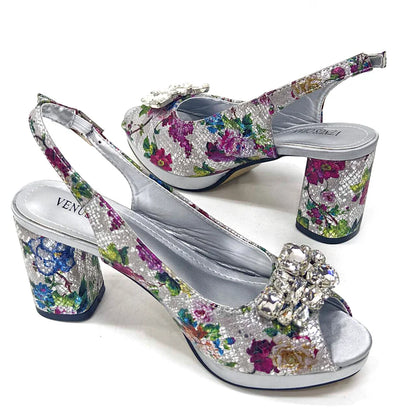 Elegant Women Heels for Peep Toe Good Material Design Rhinestone Yellow Sandals Italian Shoes and Bags Matching Set 2024