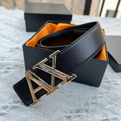 2026 Men's High Quality Belt 3.5cm Waistband with Letter AX Buckle Fashionable PU Leather Simple & Versatile Daily Accessory