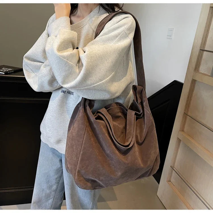 Large Capacity Velvet 2024 Hot Selling Tote Bag Zipper Solid Color Popular Fashion Handbag Soft Simple Commuting Shoulder Bag