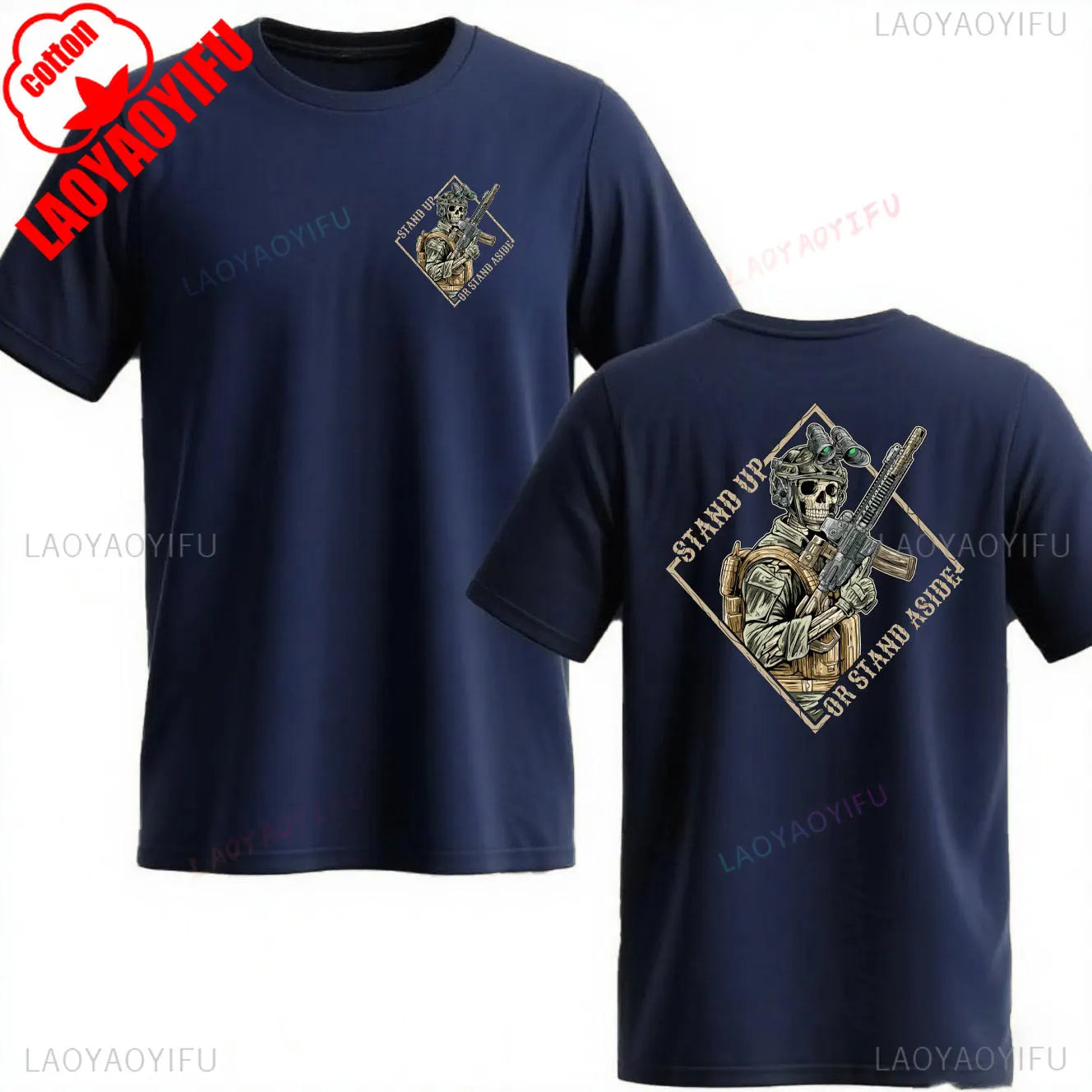 Stand Up or Stand Aside Military Tactical Warrior Skeleton Shirt T-Shirt Gym Military Shirt Graphic T Shirts Cotton Men Clothing