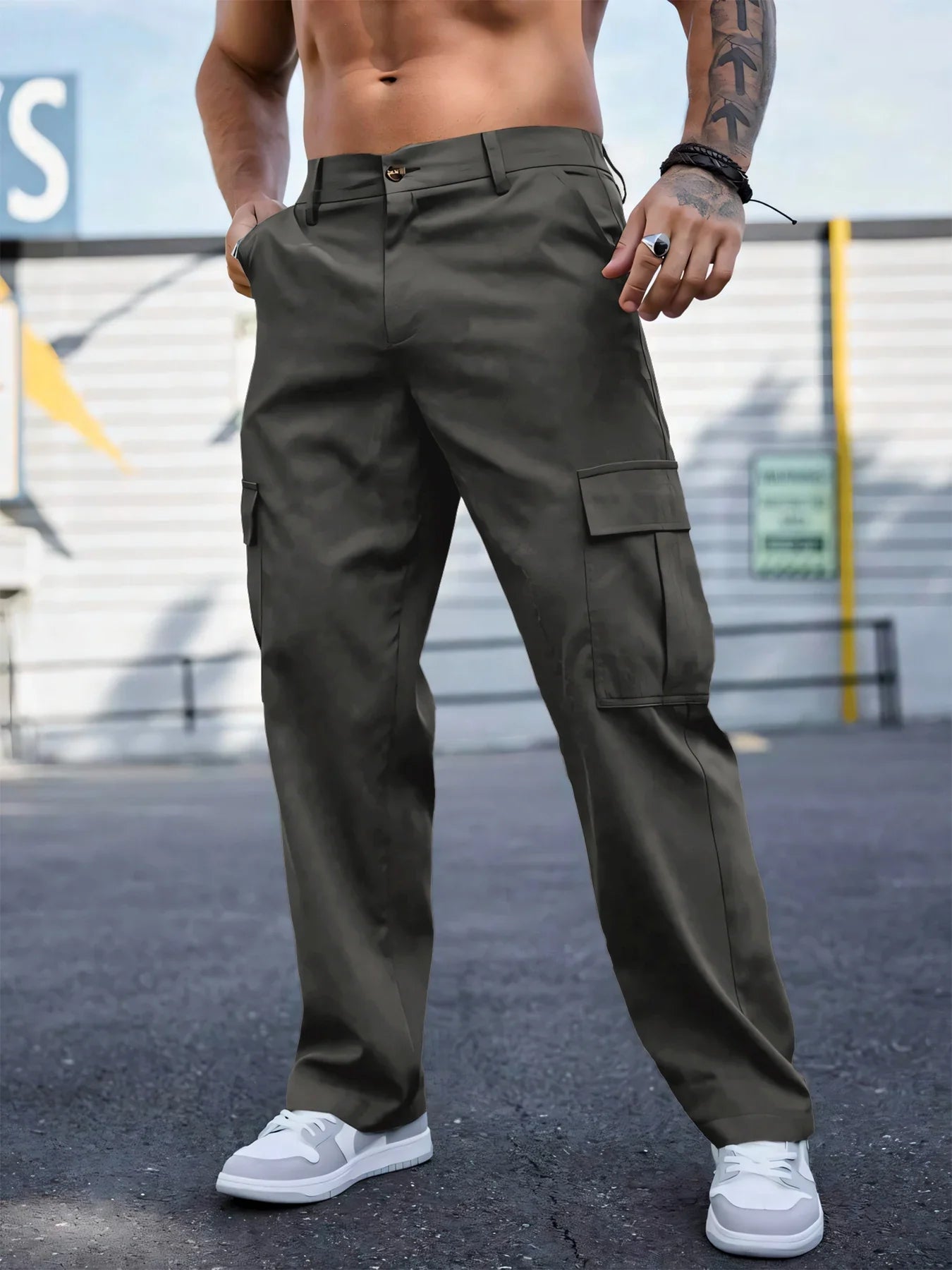 Men's Workwear Pants Wear-Resistant Sports Straight Leg Loose Summer Multi-Pocket Casual Trousers