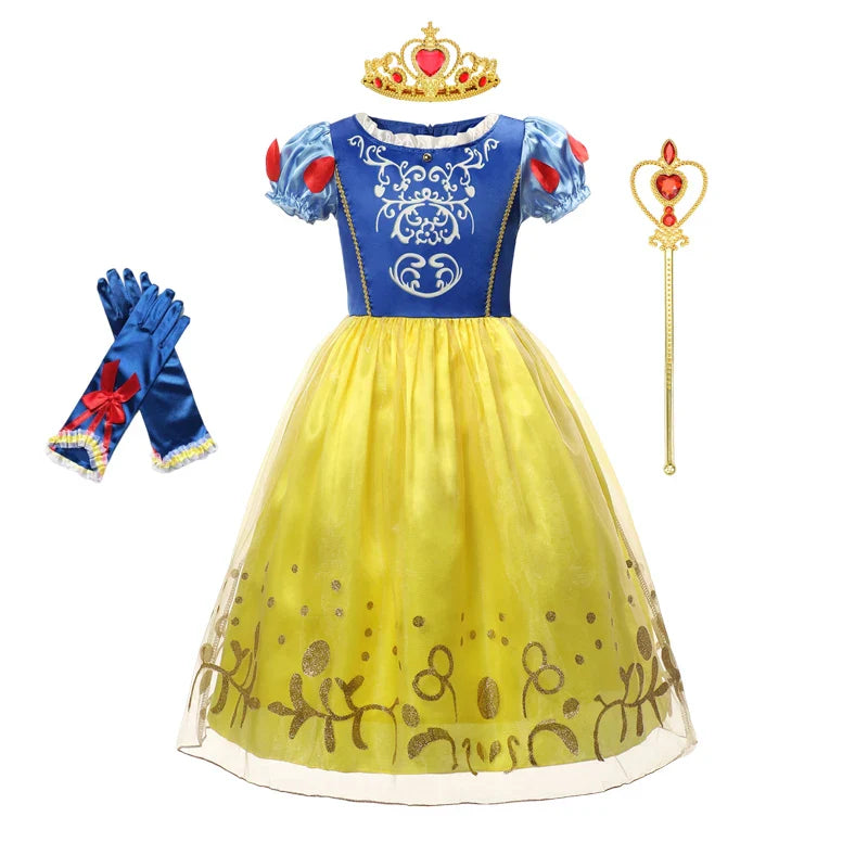 Vestido de Luxo Princesa Branca de Neve com Capa para Meninas Fantasia Infantil Cosplay de Fada Roupa de Carnaval para Crianças Vestido de Halloween