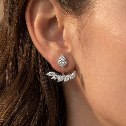 Marquise/Pear Cur Full Moissanite Stud Earrings with Certificate S925 Silver Detachable Jackets Earcuff Drop Earring for Women