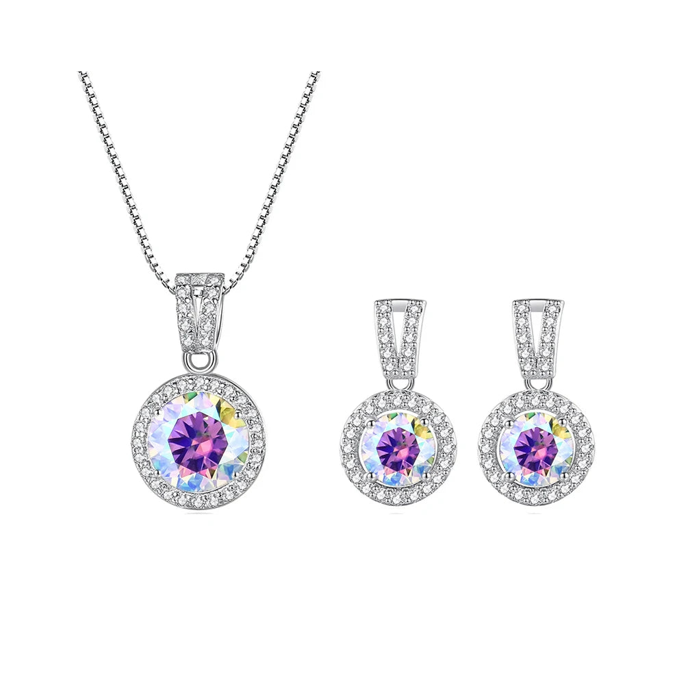2ct total Moissanite Jewelry Set Sterling Silver 925 Necklace Earrings Fine Jewerly Wedding Set Pass Dismond Tester