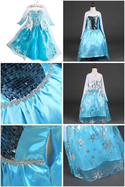Children Princess Fancy Costume Elsa Party Carnival White Dress Up for Girl Christmas Birthday Cosplay Belle Snowflake Vestidoes