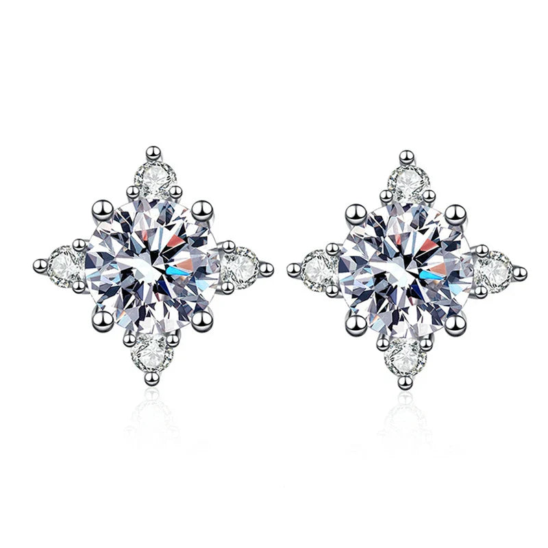 1ct 6.5mm D Color Moissanite Earrings 925 Sterling Silver  with White Gold Plated Stud Earring Wedding Jewelry for Women