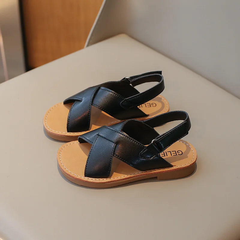 Size 21-35 Boys Girls Sandals 2026 Summer Children Beach Shoes Kids Fashion Cross-tied Anti-sliperry Soft Simple New Hot I10089