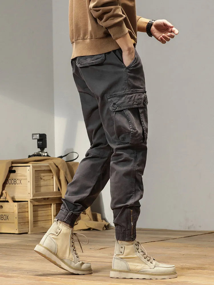 2025 New Multi-Pockets Spring Summer Cargo Pants Men Streetwear Zipper Leg Skinny Work Joggers Cotton Casual Tactical Trousers