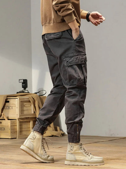 2025 New Multi-Pockets Spring Summer Cargo Pants Men Streetwear Zipper Leg Skinny Work Joggers Cotton Casual Tactical Trousers