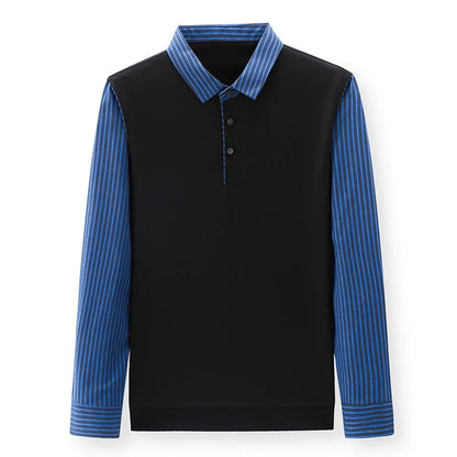New Men's Casual and Fashionable Long Sleeved POLO Shirt with Contrasting Print Anti Wrinkle Top