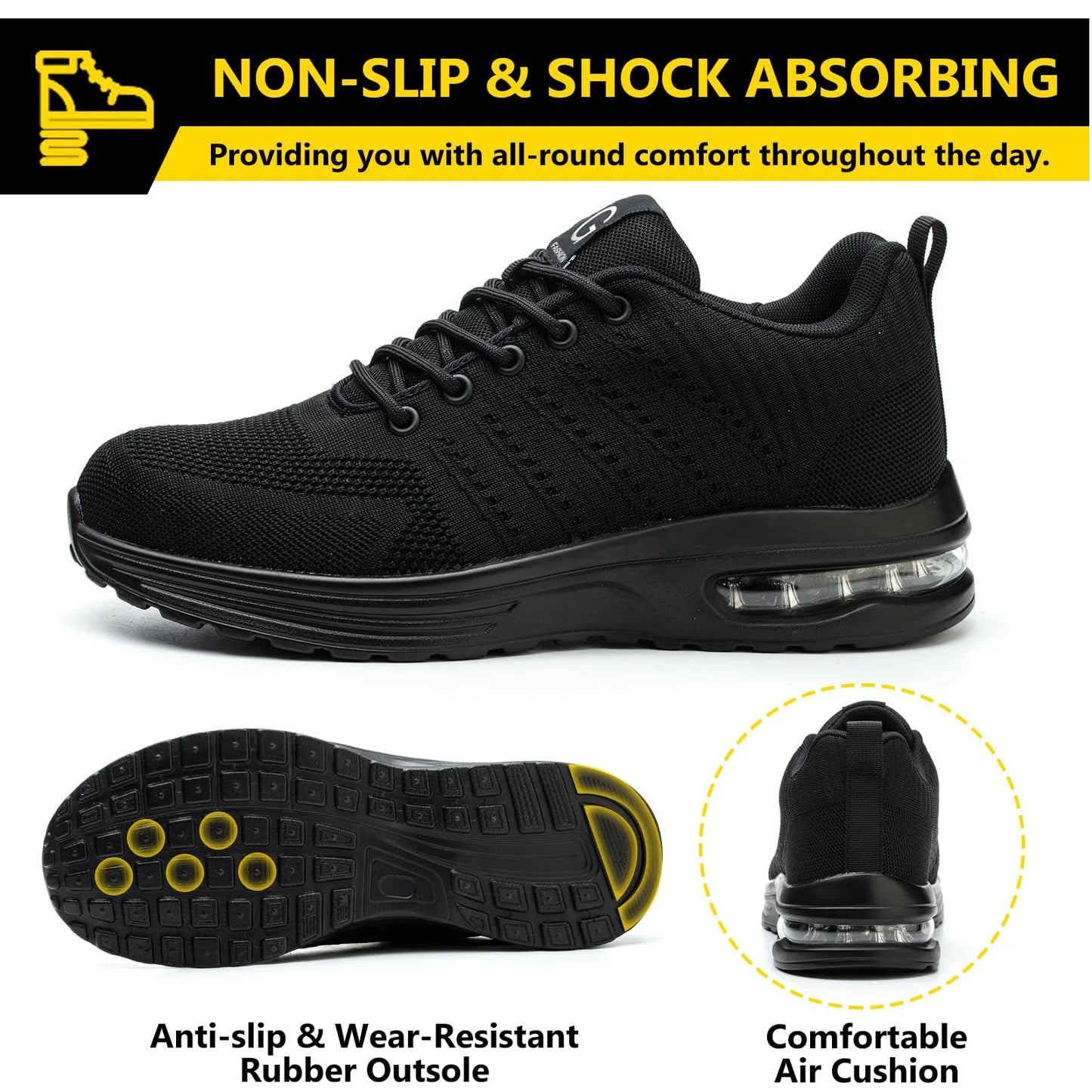 Air Cushion Safety Shoes Men Steel Toe Security Protection Shoes Puncture-Proof Sport Work Shoes Boots Construction Shoes