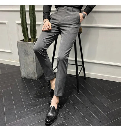 Men's Slim Fit Chino Pants with Embroidered Design - Classic Korean Style Casual Trousers for Daily Wear 28-42