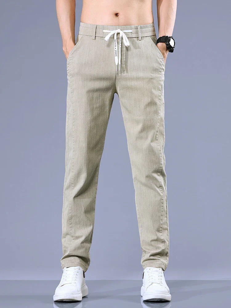 Size 28-38 Thin Casual Pants Mens Slim Simple Cotton Stretch Spring Summer Trousers Elastic Waist Drawstring Jogging Sweatpants