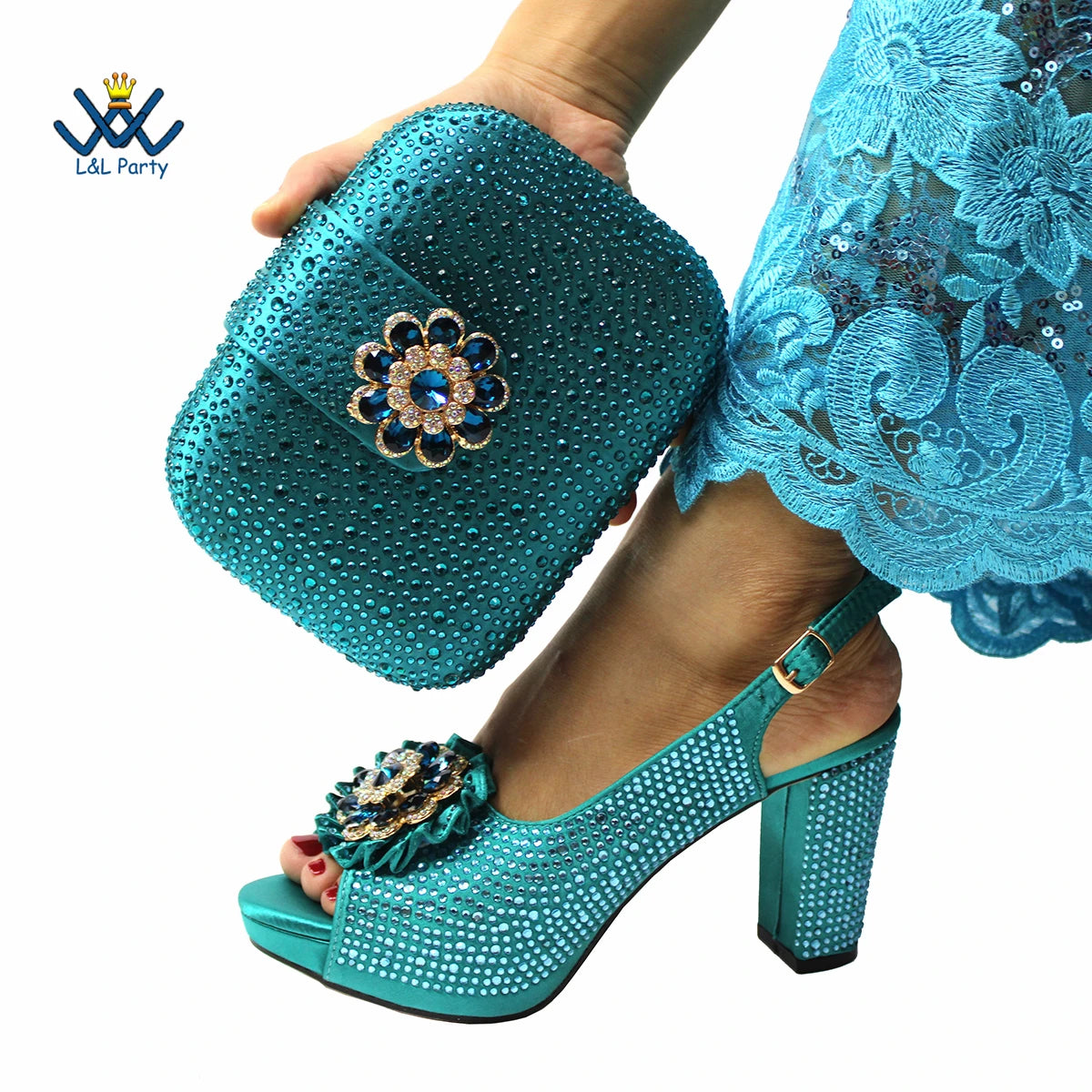 Latest African Women Shoes and Bag Set in Royal Blue New Design Italian Ladies Pumps for Garden Party