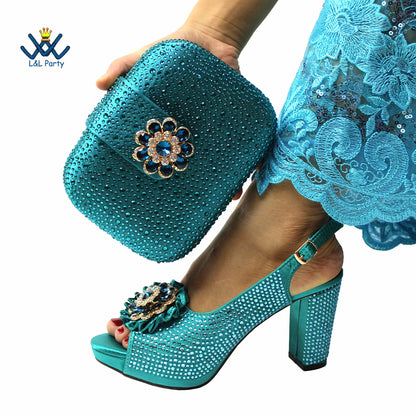 Latest African Women Shoes and Bag Set in Royal Blue New Design Italian Ladies Pumps for Garden Party