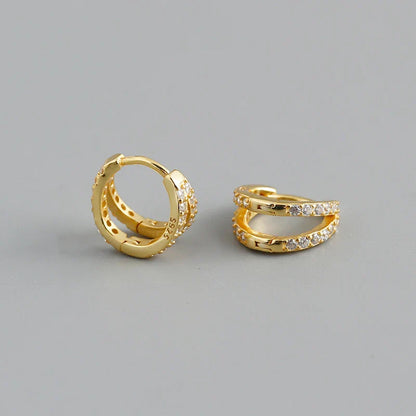 925 Sterling Silver Fashion Luxury Shiny Double Layer Zircon Huggies Hoop Earrings for Women Plated 18k Gold Fine Jewelry
