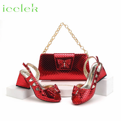 Italian Hollow Design Shoes Matching Bag in Coffee Color Comfortable Heels Ladies Sandals for Party