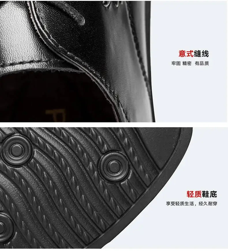 Men's Dress Brogues Elevator Shoes Platform Breathable Casual Business Luxury Genuine Leather Heightening Shoes 6 CM Taller Man