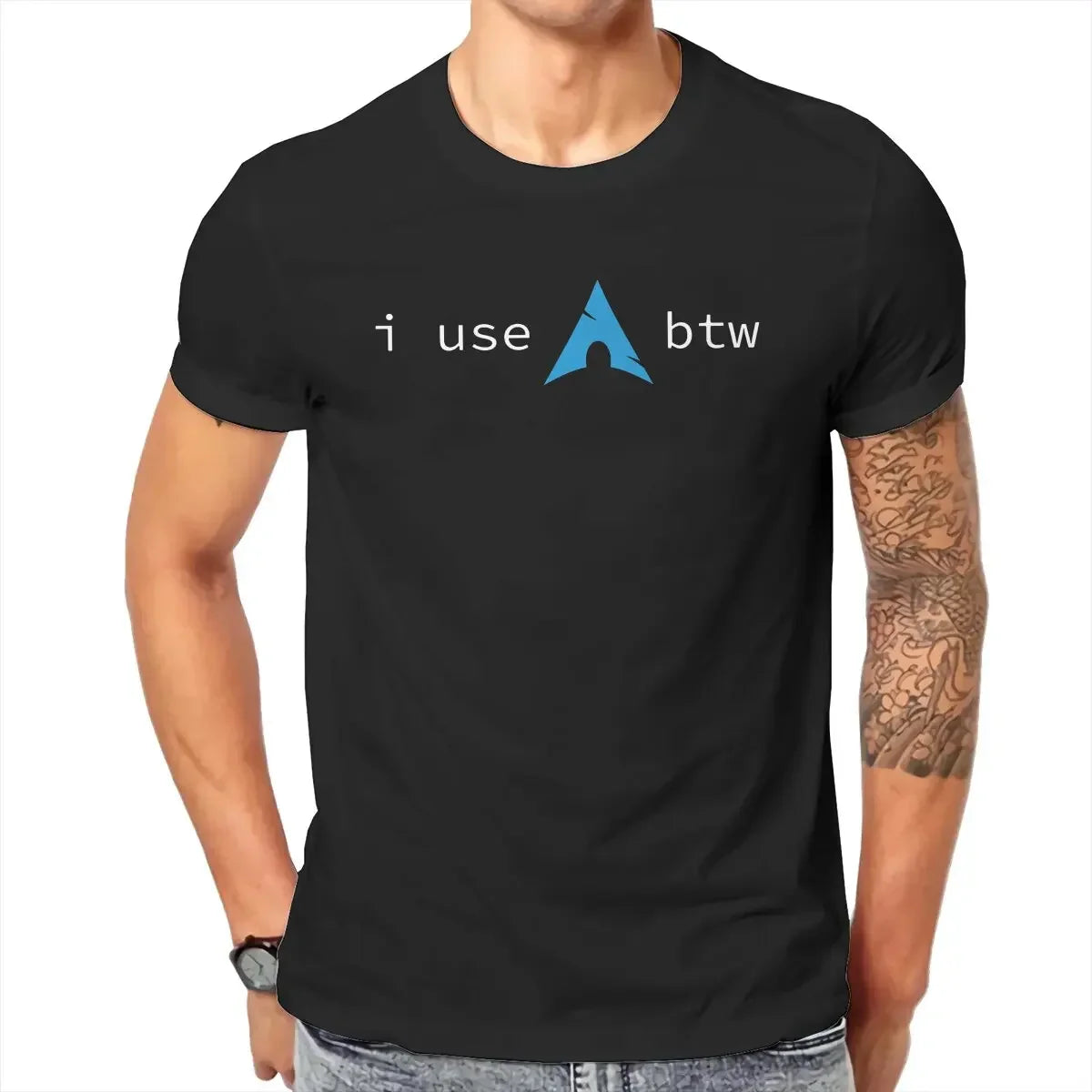 Use Arch Btw Man's TShirt Linux Operating System Tux Penguin Crewneck Tops 100% Cotton T Shirt Humor High Quality Birthday Gifts