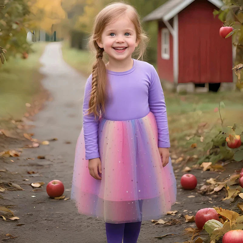 Baby Girls Dress Children Cartoon Mesh Star Sequins Princess Dress Kids Flying Sleeve Skirt For Birthday Gift
